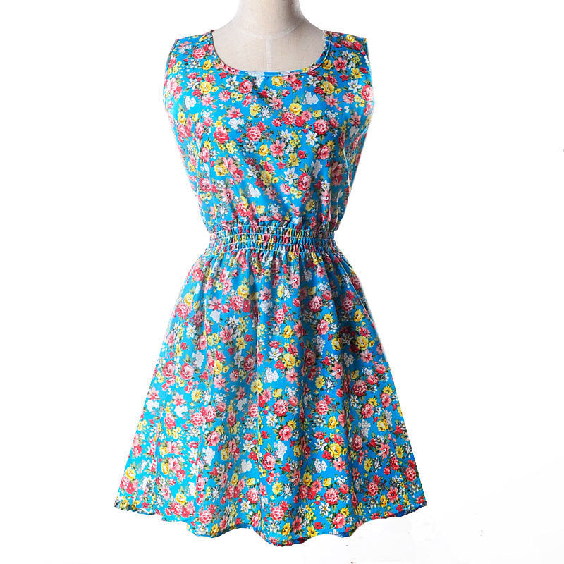 design summer dress Women casual Bohemian dress floral flower sleeveless vest printed beach chiffon top dress S092-Dollar Bargains Online Shopping Australia