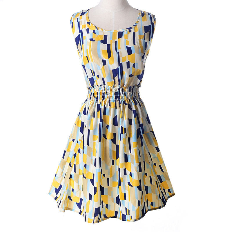 design summer dress Women casual Bohemian dress floral flower sleeveless vest printed beach chiffon top dress S092-Dollar Bargains Online Shopping Australia