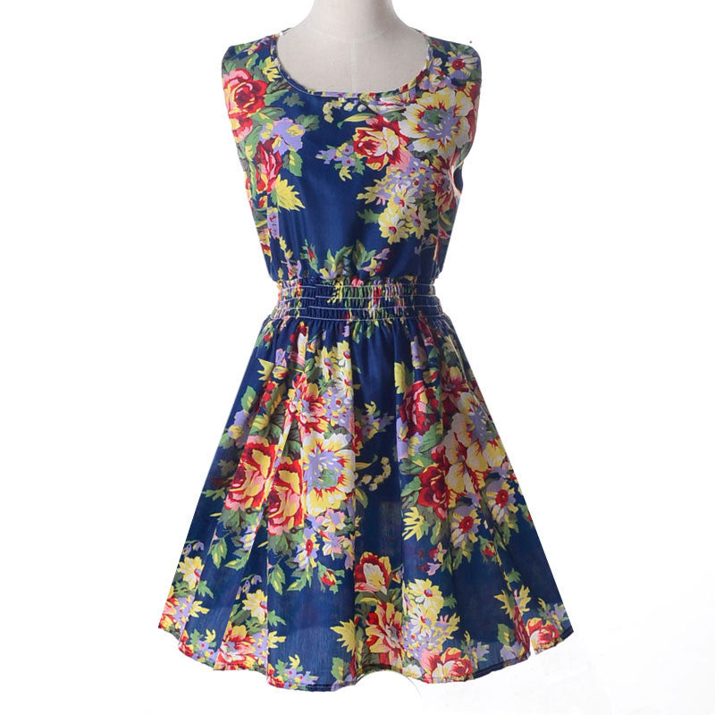 design summer dress Women casual Bohemian dress floral flower sleeveless vest printed beach chiffon top dress S092-Dollar Bargains Online Shopping Australia