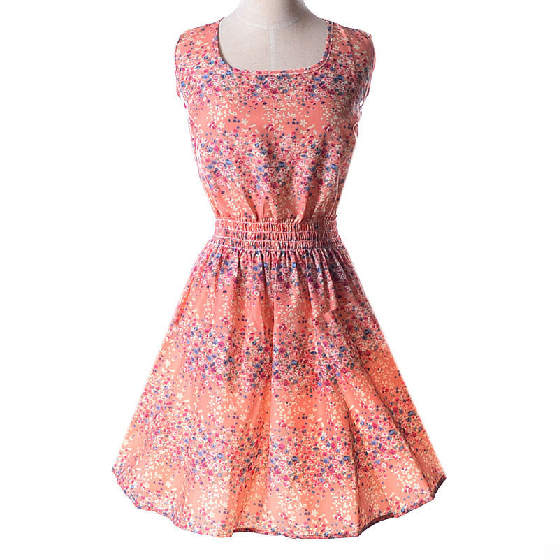 design summer dress Women casual Bohemian dress floral flower sleeveless vest printed beach chiffon top dress S092-Dollar Bargains Online Shopping Australia