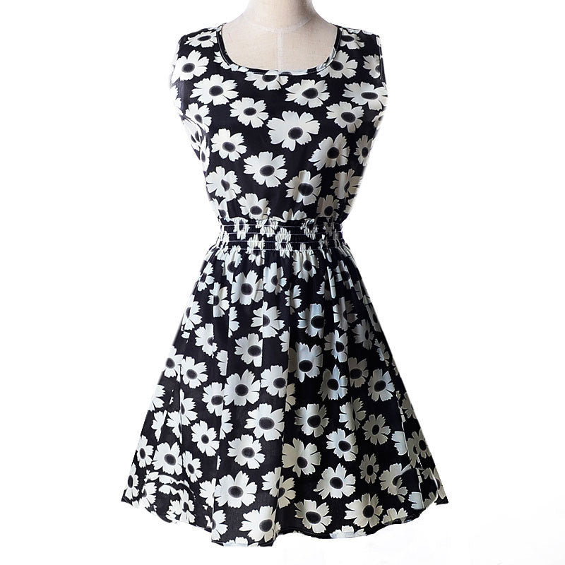 design summer dress Women casual Bohemian dress floral flower sleeveless vest printed beach chiffon top dress S092-Dollar Bargains Online Shopping Australia