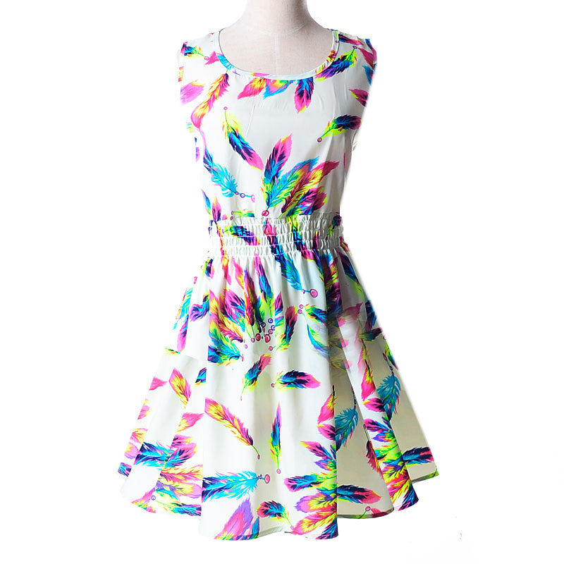 design summer dress Women casual Bohemian dress floral flower sleeveless vest printed beach chiffon top dress S092-Dollar Bargains Online Shopping Australia