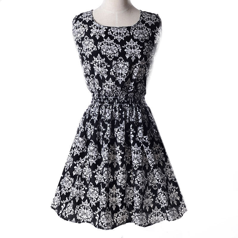 design summer dress Women casual Bohemian dress floral flower sleeveless vest printed beach chiffon top dress S092-Dollar Bargains Online Shopping Australia