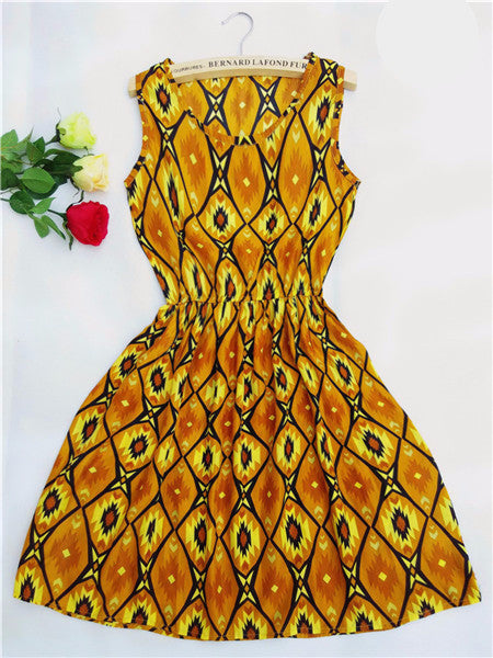 Online discount shop Australia - Fashion casual Women vestidos Sleeveless Round Neck Florals Print Dress Saias Femininas Summer Clothing