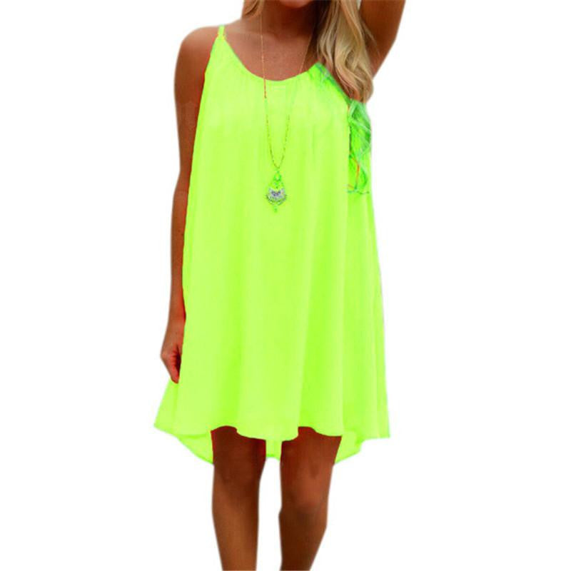 Summer Women Chiffon Short Dress Strap Sleeveless Hollow Back Beach Mini Dresses Loose Casual Vestidos 7 Colors