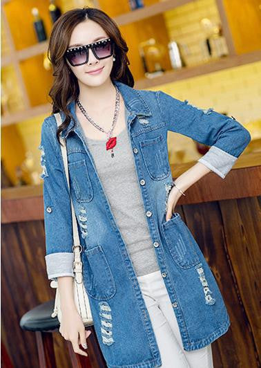 fashion women Cowboy coats Clothing half sleeve A-line long leisure female brand jaqueta women coat trench