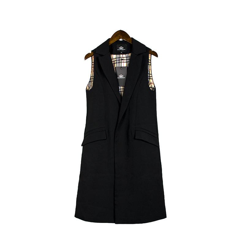 Fashion Long Pockets Turn-down Collar Open Stitch Sleeveless Pantone Blue Pink Beige Black Blazer Vest Jackets JAC255