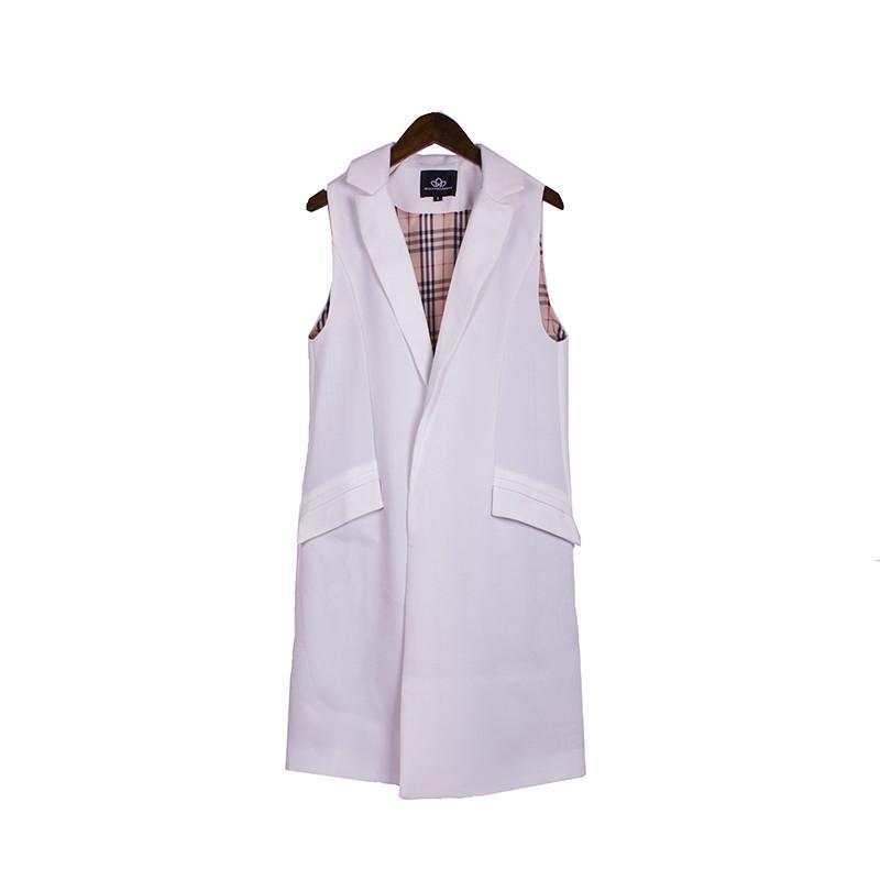 Fashion Long Pockets Turn-down Collar Open Stitch Sleeveless Pantone Blue Pink Beige Black Blazer Vest Jackets JAC255