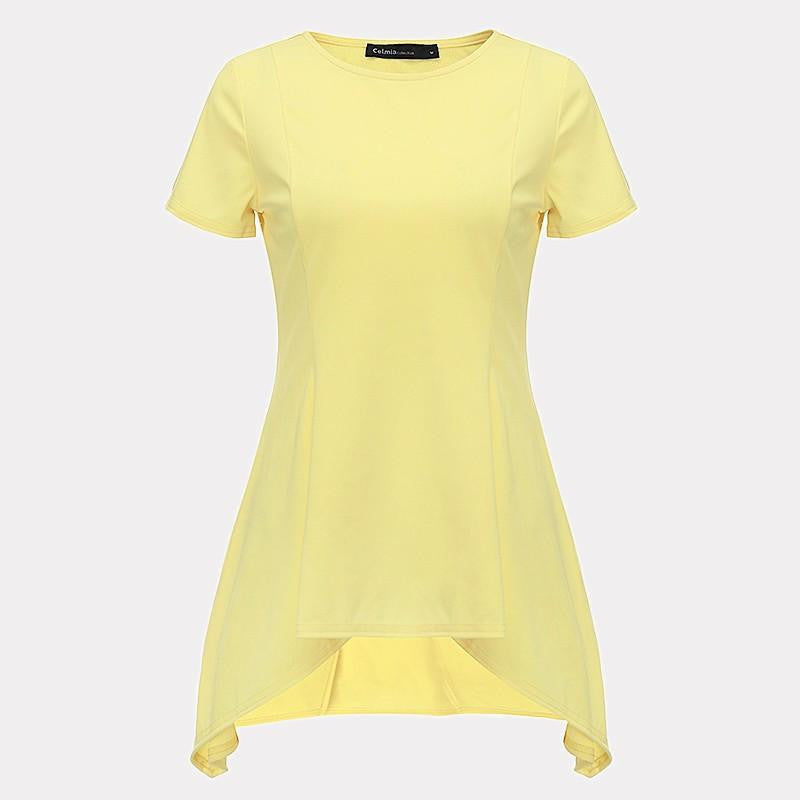 Style Women Blouse Fashion O-neck Short Sleeve Waist Slim Black White Tops Shirts Plus Size S-4XL