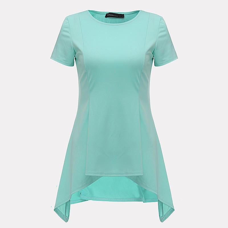 Style Women Blouse Fashion O-neck Short Sleeve Waist Slim Black White Tops Shirts Plus Size S-4XL