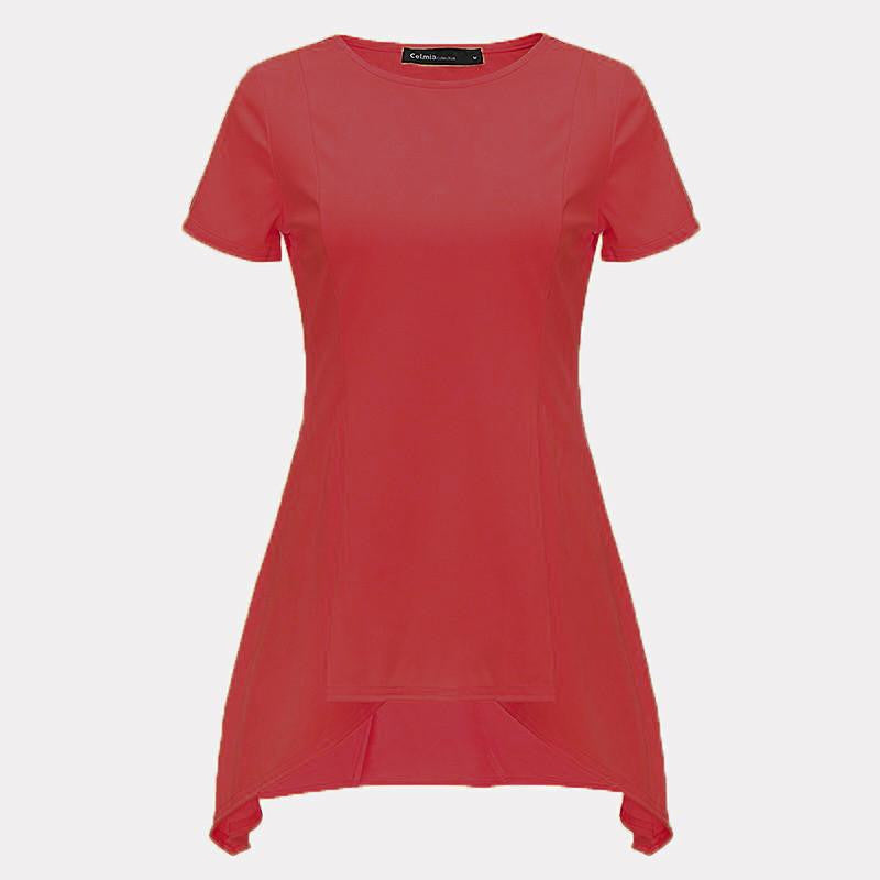 Style Women Blouse Fashion O-neck Short Sleeve Waist Slim Black White Tops Shirts Plus Size S-4XL