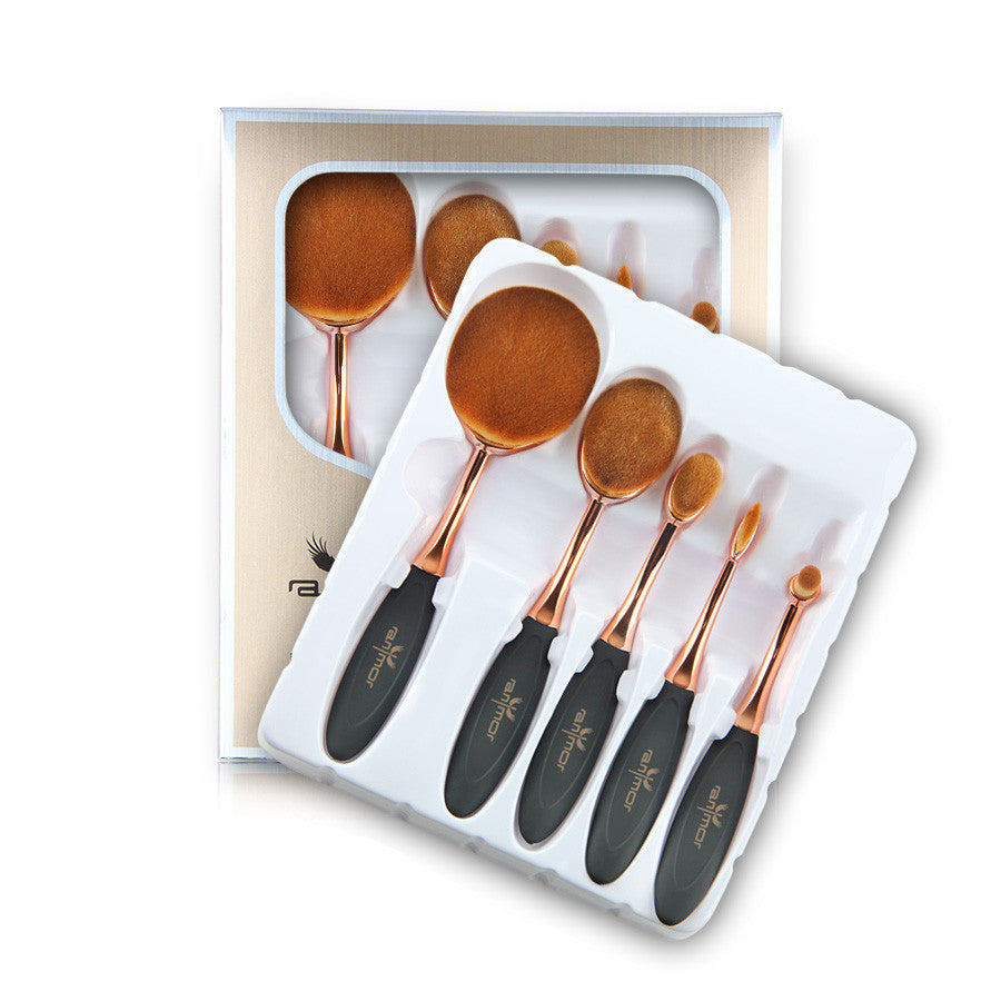 Online discount shop Australia - 5PCS Rose Gold Oval Make Up Brushes MULTIPURPOSE Makeup Brush Set Professional Makeup Brush Foundation Powder Brush Kit in BOX