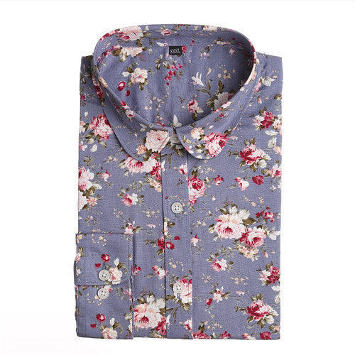 Floral Long SleeveBlouse Cherry Turn Down Collar Shirt Ladies Blouses Womens Tops Fashion