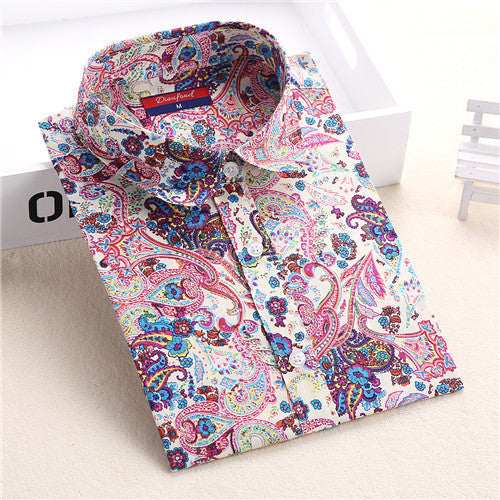 Dioufond Floral Long Sleeve Vintage Blouse Cherry Turn Down Collar Shirt Blusas Feminino Ladies Blouses Womens Tops Fashion-Dollar Bargains Online Shopping Australia