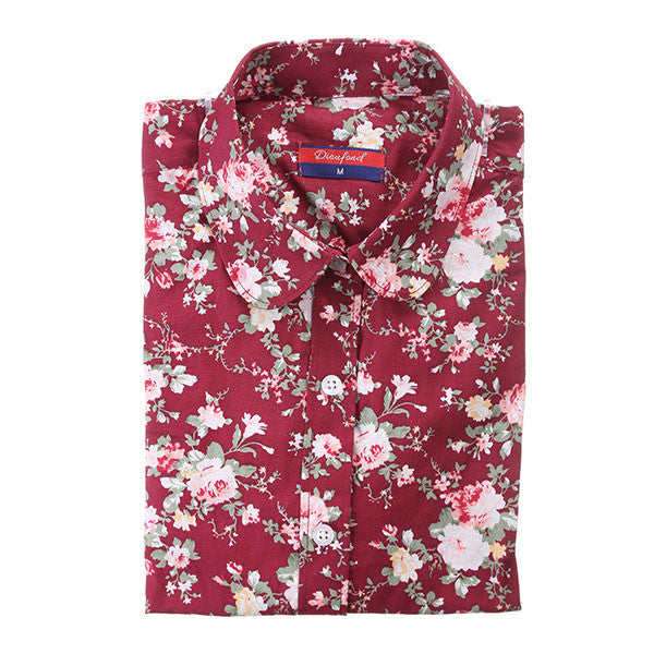 Floral Long SleeveBlouse Cherry Turn Down Collar Shirt Ladies Blouses Womens Tops Fashion