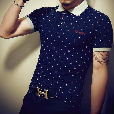 US size S-XXL Men'S Floral Shirt Polo Shirt Fashion Slim Fit Short-Sleeved Polo Shirt Men Polo Shirt
