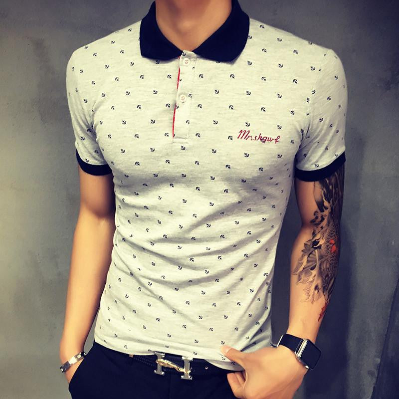 US size S-XXL Men'S Floral Shirt Polo Shirt Fashion Slim Fit Short-Sleeved Polo Shirt Men Polo Shirt