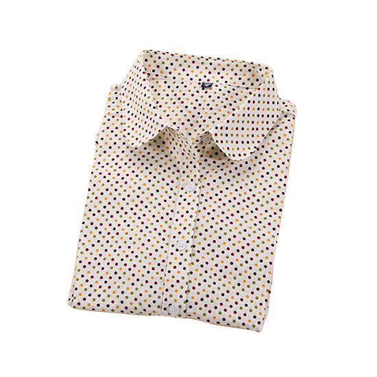 Plus Size Polka Dot Cotton Women Blouses Shirts Long Sleeve Women Shirts Turn Down Collar Cotton Casual Shirt Women Tops