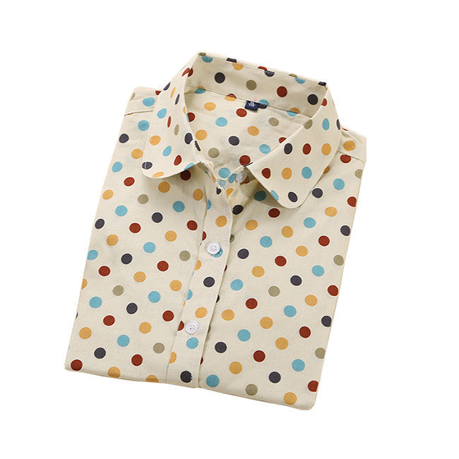 Plus Size Polka Dot Cotton Women Blouses Shirts Long Sleeve Women Shirts Turn Down Collar Cotton Casual Shirt Women Tops