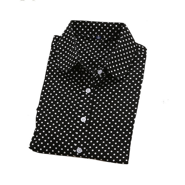 Plus Size Polka Dot Cotton Women Blouses Shirts Long Sleeve Women Shirts Turn Down Collar Cotton Casual Shirt Women Tops