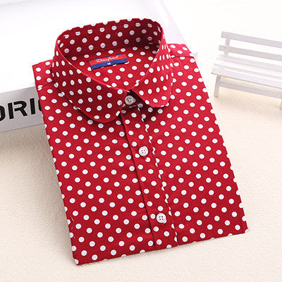 Plus Size Polka Dot Cotton Women Blouses Shirts Long Sleeve Women Shirts Turn Down Collar Cotton Casual Shirt Women Tops