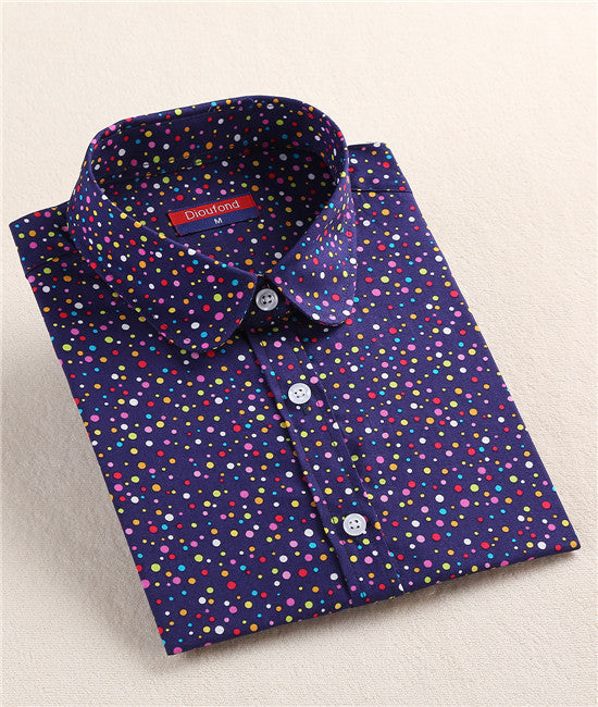 Plus Size Polka Dot Cotton Women Blouses Shirts Long Sleeve Women Shirts Turn Down Collar Cotton Casual Shirt Women Tops