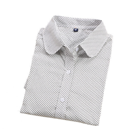 Plus Size Polka Dot Cotton Women Blouses Shirts Long Sleeve Women Shirts Turn Down Collar Cotton Casual Shirt Women Tops
