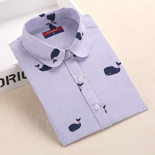 Women Shirts with Long Sleeves Cotton Blouses Shirt Turn Down Collar Female Shirts Women Shirt