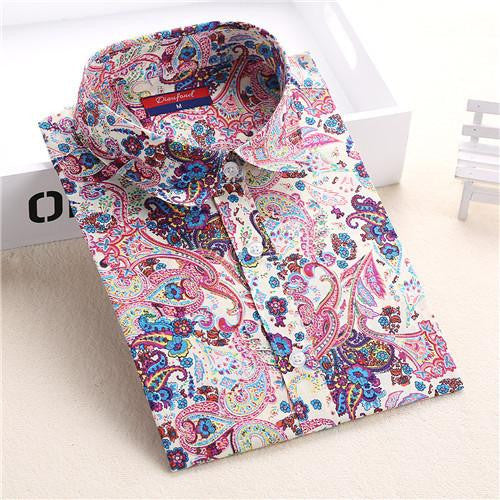Shirt Women Animal Cotton Blouse Fashion Long Sleeve Ladies Tops Floral Print Paisley Women Blouses Casual