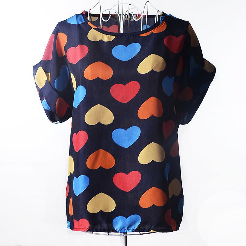 Online discount shop Australia - Batwing Sleeve Women Blouses Clothing Casual Chiffon Shirt Tops Heart Animal Stripe Leopard Print Pattern Plus size