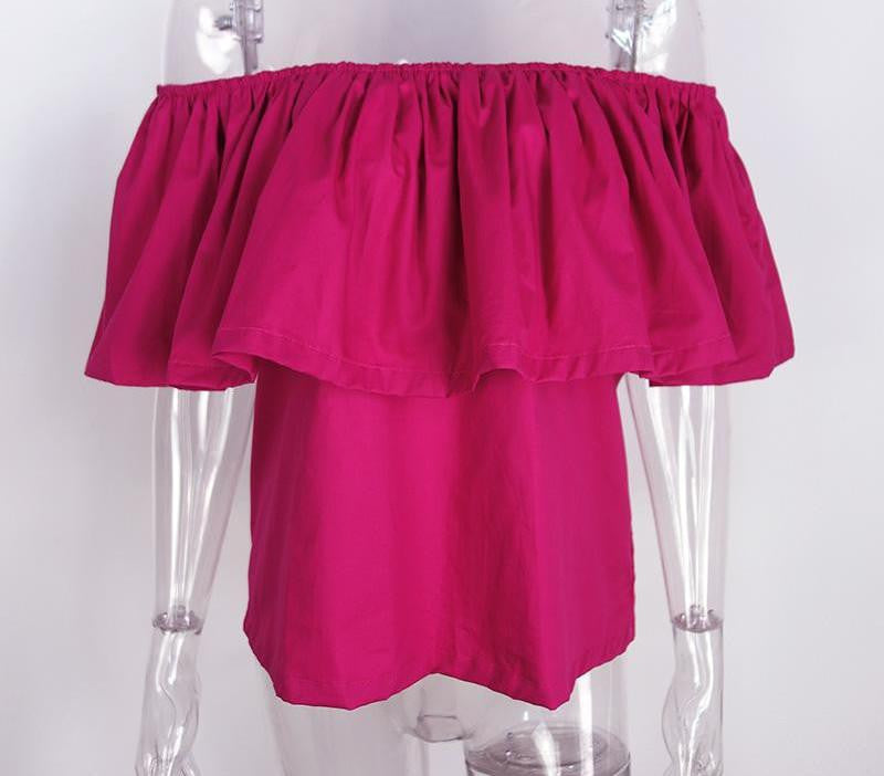 slash neck ruffles women tops tees Off shoulder beach style tops Women blouses shirt party tube top