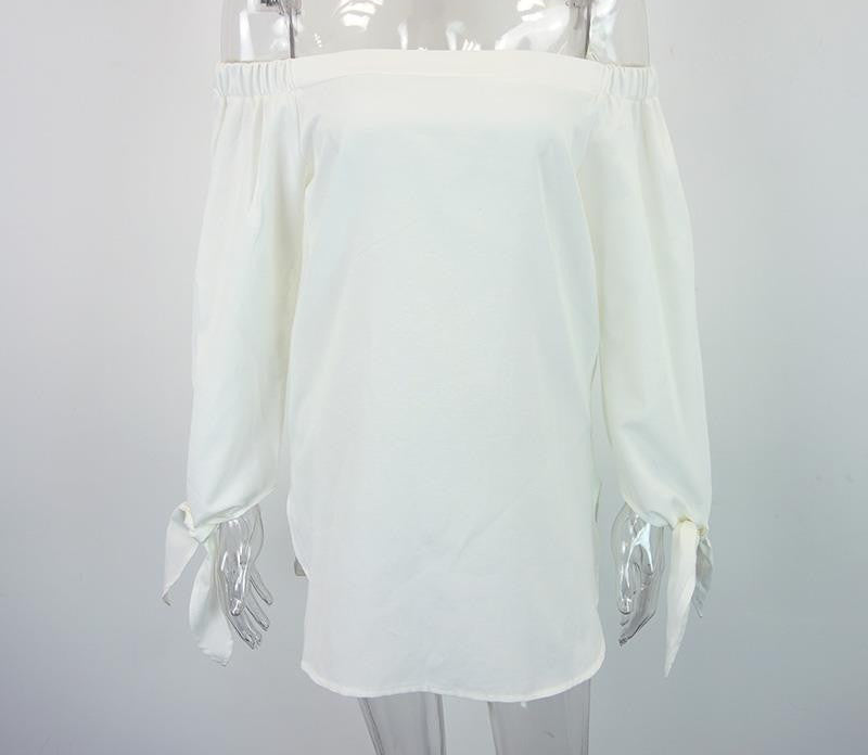 Online discount shop Australia - Elegant bow blue off shoulder female blouse shirt Sexy girls white blouse Women tops striped