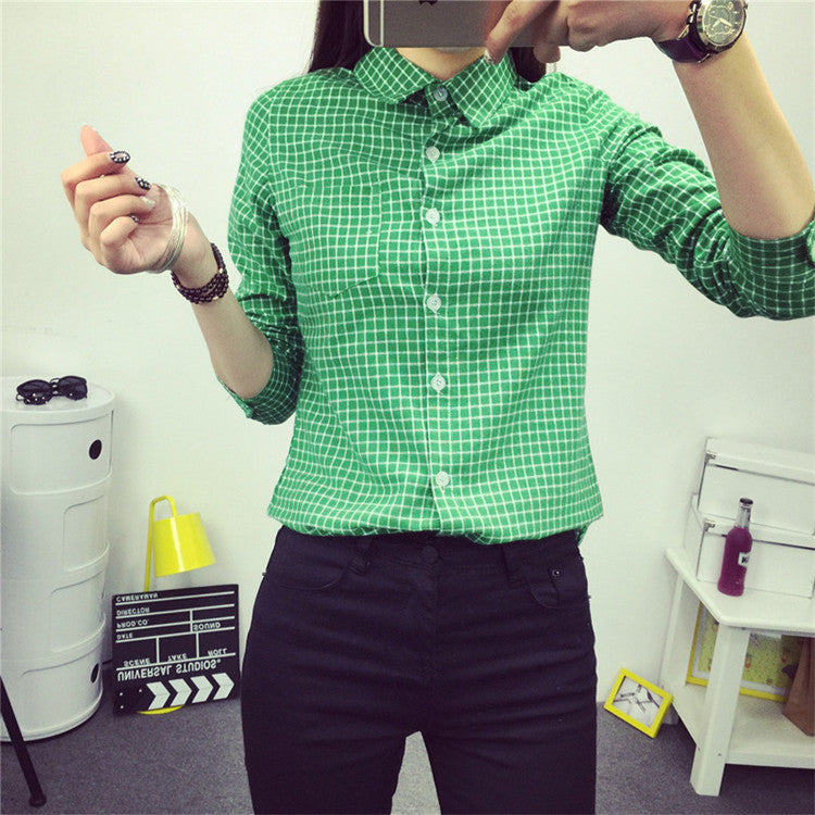 Plaid Women Blouse small Casual Lapel Shirt OL Long Sleeve Cotton Shirts Women Classic Grid Shirts Tops Plus size
