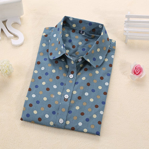 Brand Polka Dot Shirt Women Long Sleeve Blouse Cotton Plus Size Ladies Tops Turn-Down Collar Women Blouses