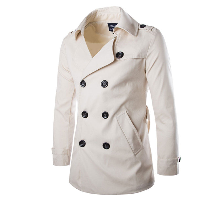 Fashion Men Solid Slim Trench Coat England Style Long Jacket Overcoat Double Breasted with Sashes Party Wear M-XXL