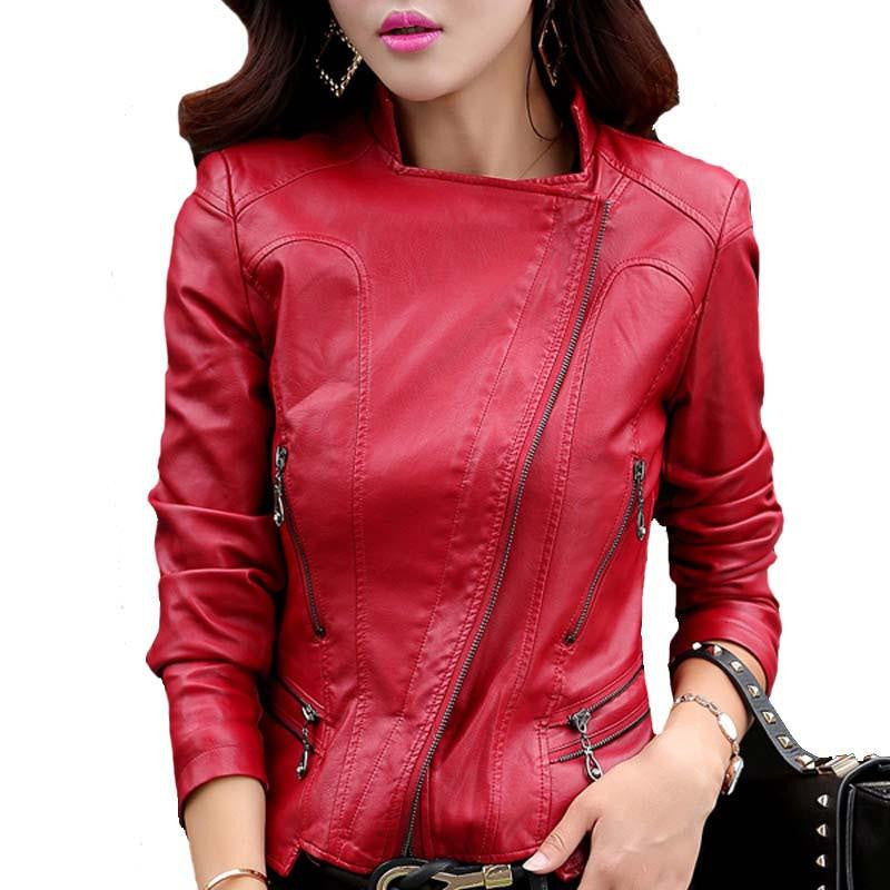 TANGNEST Plus Size M-5XL Fashion Women Leather Coat Female Slim Rivet Leather Jacket Women's Outerwear WWP108