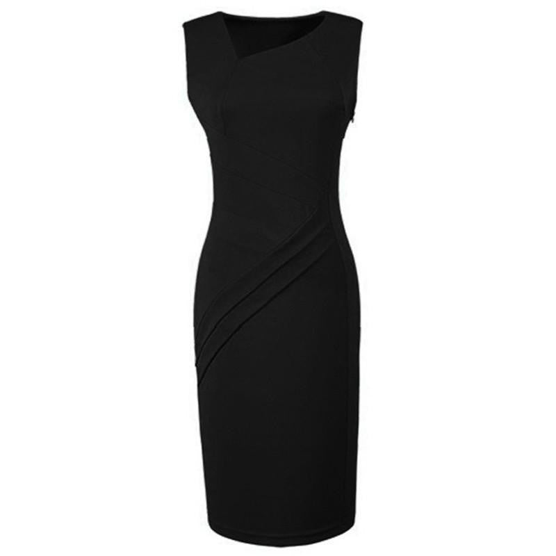 Work Dress High Women Summer Dress Ladies Pencil Solid Asymmetrical Neck Sleeveless Office Dress Vestido De Festa