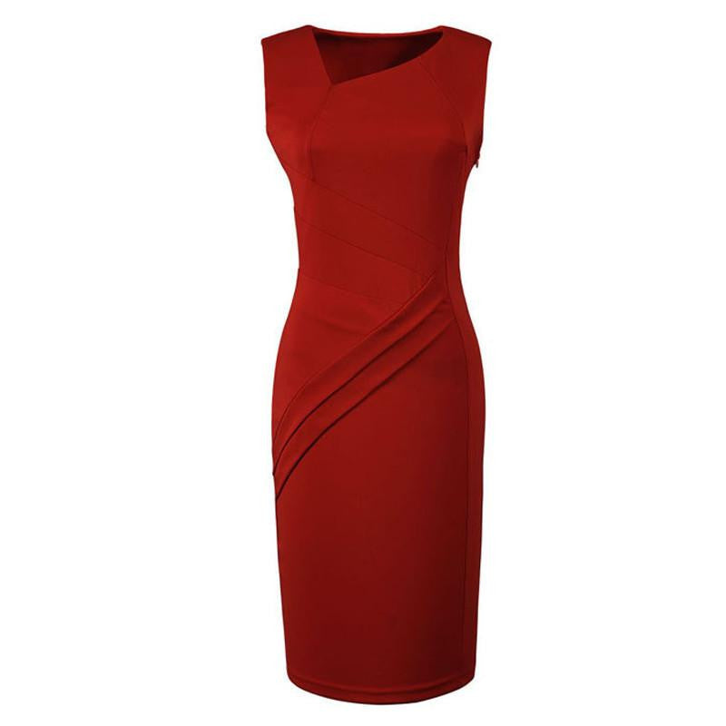Work Dress High Women Summer Dress Ladies Pencil Solid Asymmetrical Neck Sleeveless Office Dress Vestido De Festa