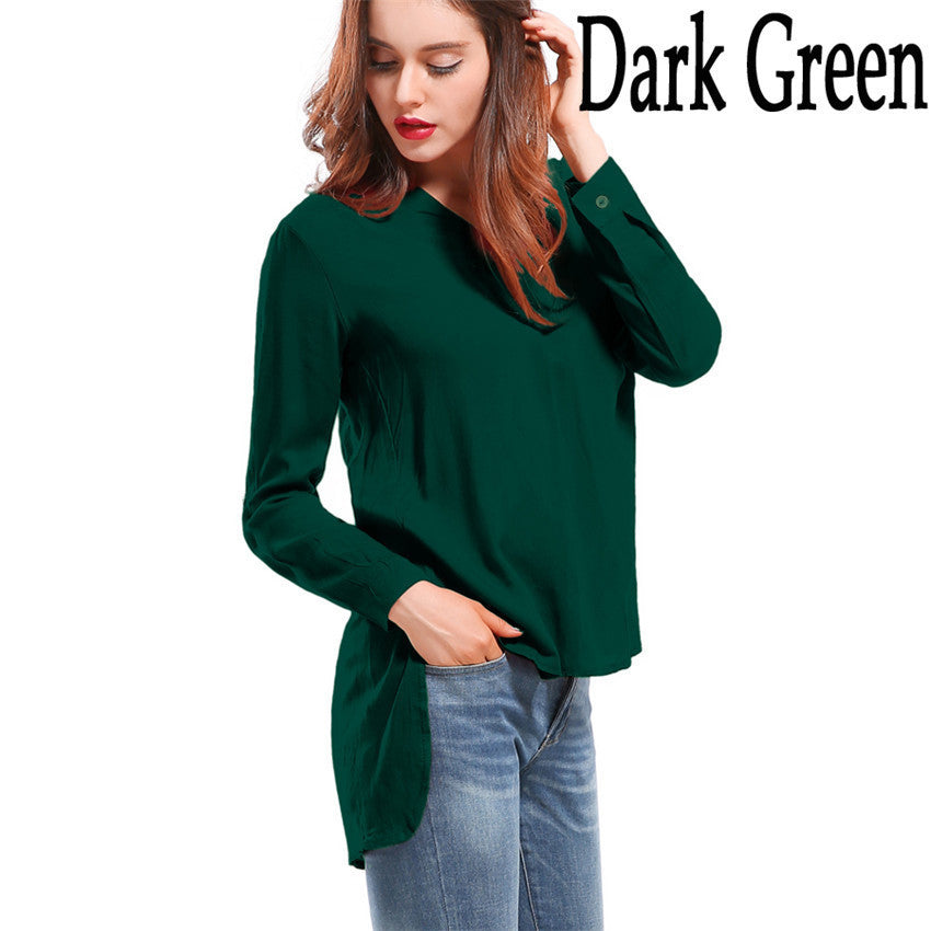 Online discount shop Australia - Fashion female V-neck blouses Cotton irregular Solid Loose Long sleeve shirts Ladies tops Streetwear Women Plus Size