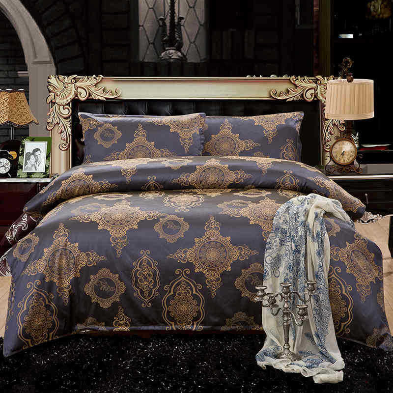 Online discount shop Australia - Luxury Silk Bedding Set Embroidery Bed Linens Tencel Satin Bed Sheet Set Jacquard Bedclothes Full/Queen/King Size Bed cover