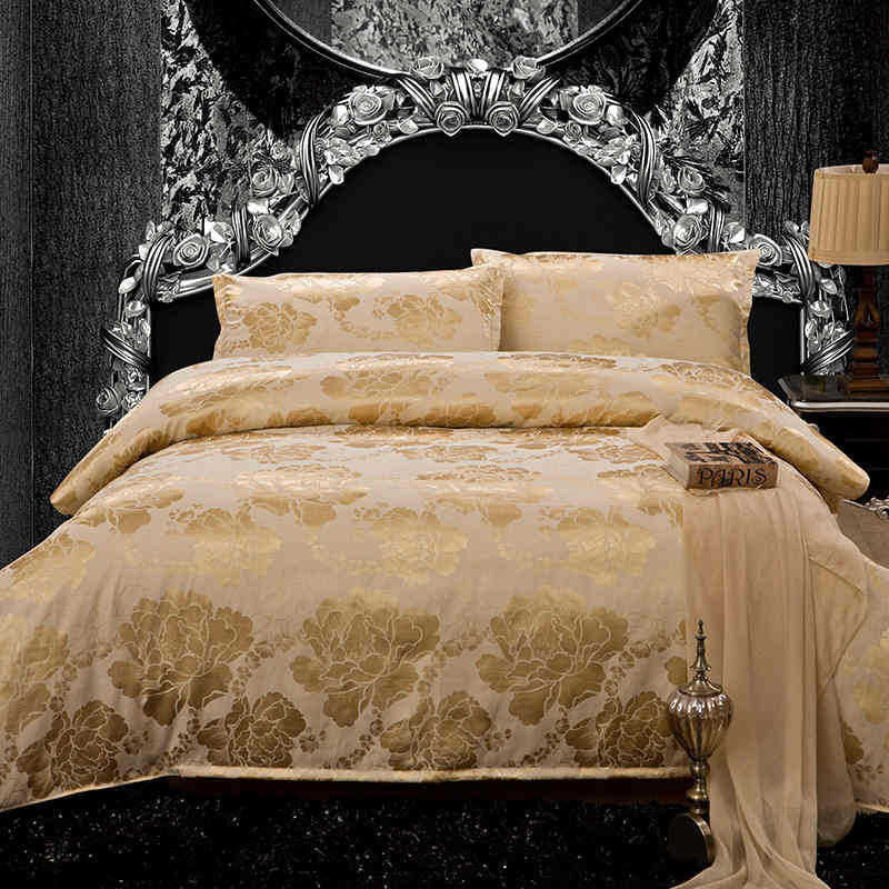 Online discount shop Australia - Luxury Silk Bedding Set Embroidery Bed Linens Tencel Satin Bed Sheet Set Jacquard Bedclothes Full/Queen/King Size Bed cover