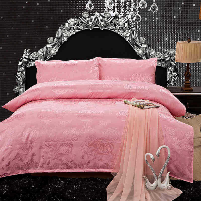 Online discount shop Australia - Luxury Silk Bedding Set Embroidery Bed Linens Tencel Satin Bed Sheet Set Jacquard Bedclothes Full/Queen/King Size Bed cover
