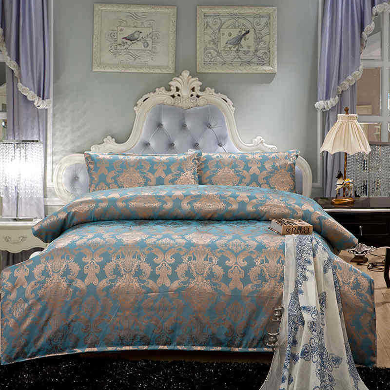 Online discount shop Australia - Luxury Silk Bedding Set Embroidery Bed Linens Tencel Satin Bed Sheet Set Jacquard Bedclothes Full/Queen/King Size Bed cover