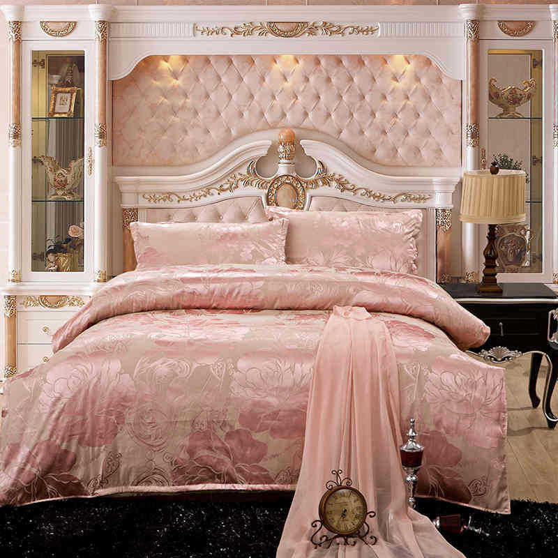 Online discount shop Australia - Luxury Silk Bedding Set Embroidery Bed Linens Tencel Satin Bed Sheet Set Jacquard Bedclothes Full/Queen/King Size Bed cover