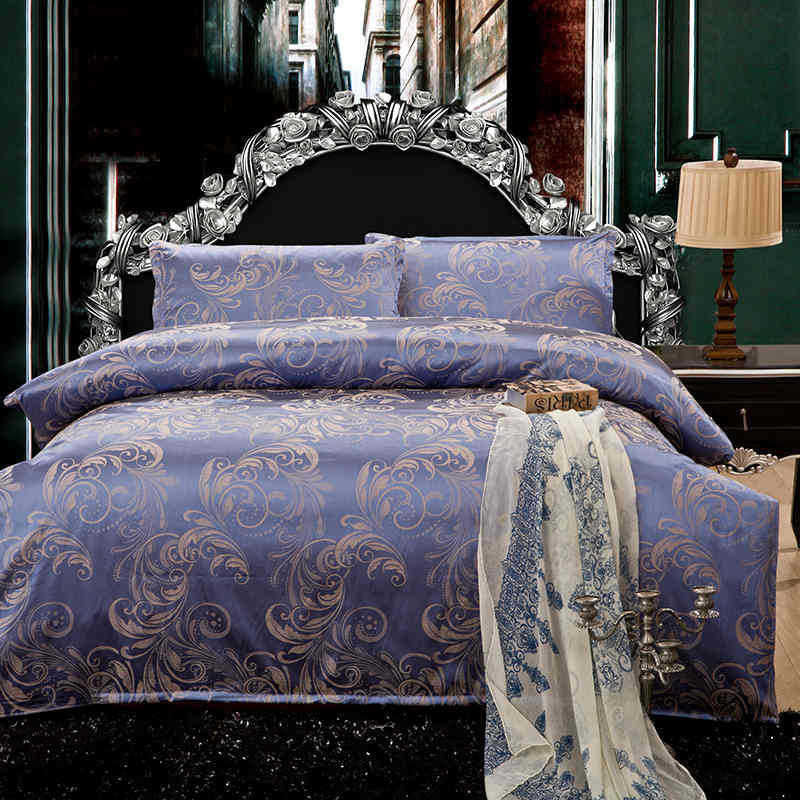 Online discount shop Australia - Luxury Silk Bedding Set Embroidery Bed Linens Tencel Satin Bed Sheet Set Jacquard Bedclothes Full/Queen/King Size Bed cover