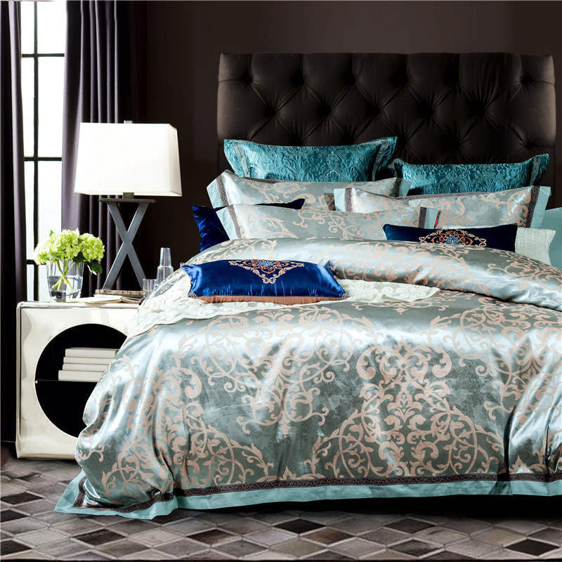 Online discount shop Australia - Luxury Silk Bedding Set Embroidery Bed Linens Tencel Satin Bed Sheet Set Jacquard Bedclothes Full/Queen/King Size Bed cover