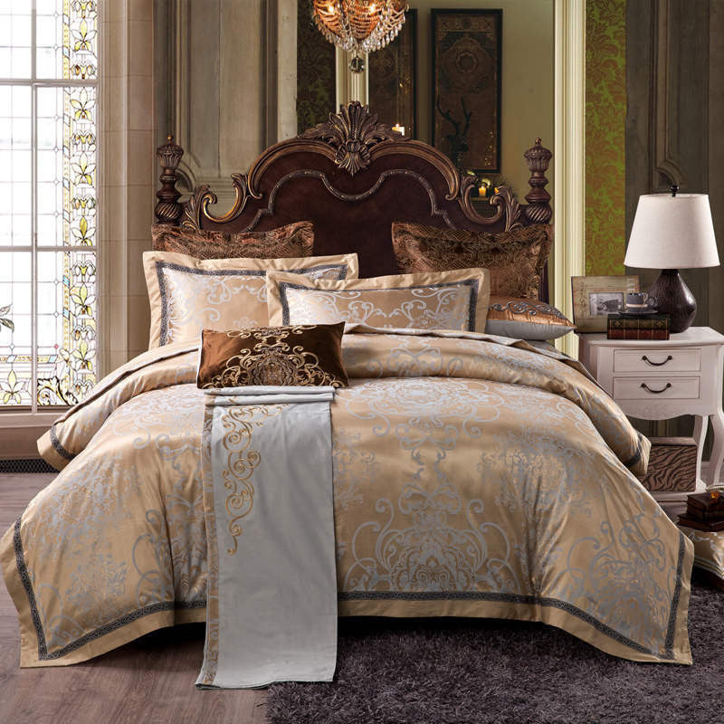 Online discount shop Australia - Luxury Silk Bedding Set Embroidery Bed Linens Tencel Satin Bed Sheet Set Jacquard Bedclothes Full/Queen/King Size Bed cover