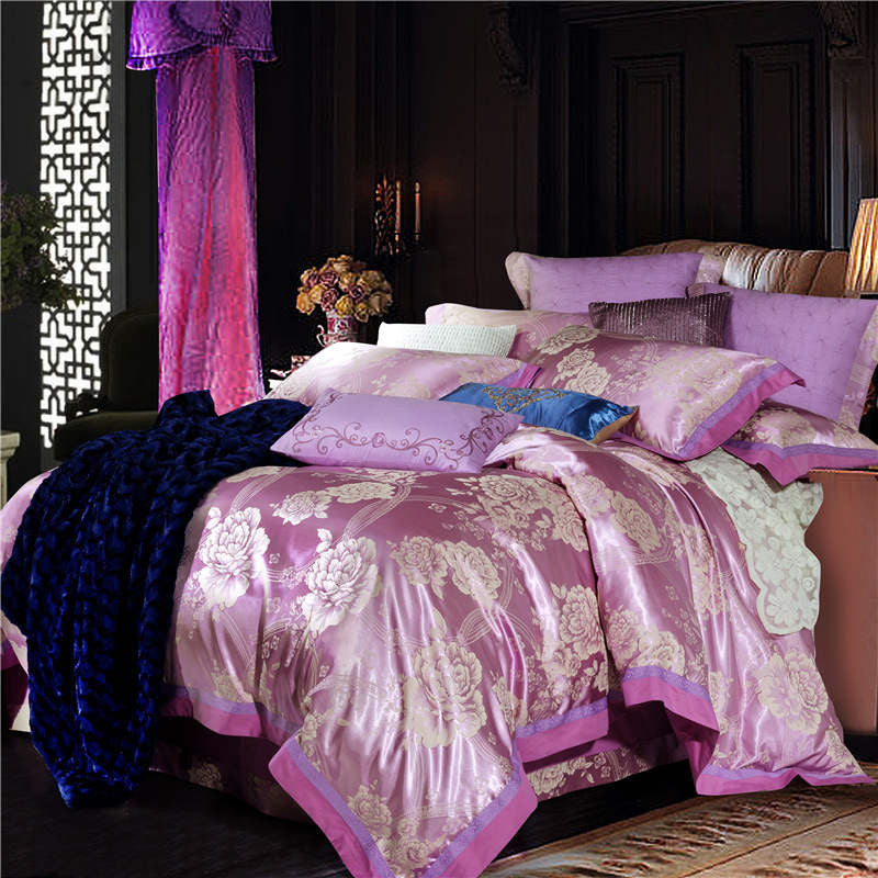 Online discount shop Australia - Luxury Silk Bedding Set Embroidery Bed Linens Tencel Satin Bed Sheet Set Jacquard Bedclothes Full/Queen/King Size Bed cover