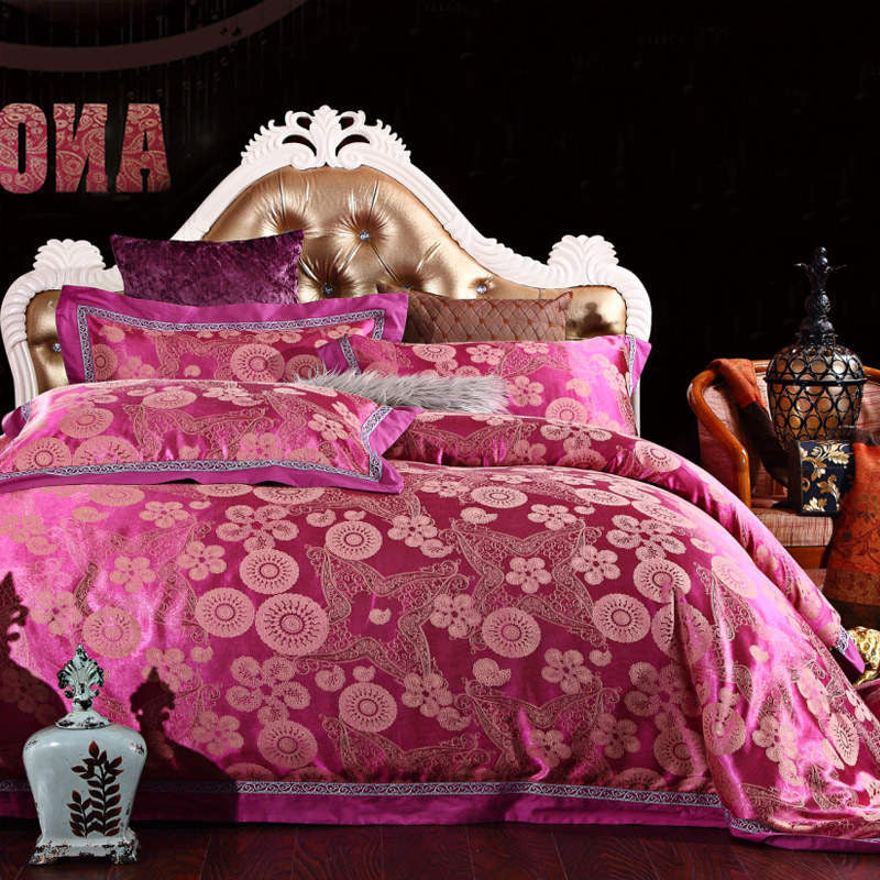 Online discount shop Australia - Luxury Silk Bedding Set Embroidery Bed Linens Tencel Satin Bed Sheet Set Jacquard Bedclothes Full/Queen/King Size Bed cover