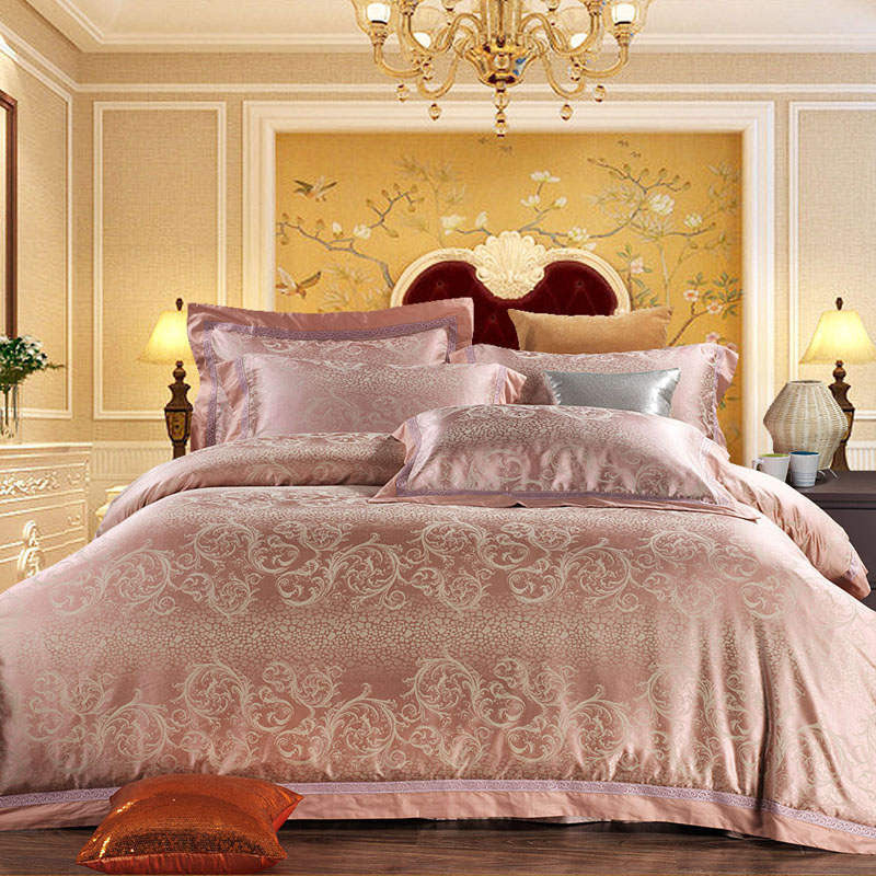 Online discount shop Australia - Luxury Silk Bedding Set Embroidery Bed Linens Tencel Satin Bed Sheet Set Jacquard Bedclothes Full/Queen/King Size Bed cover